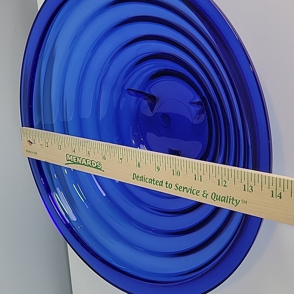 Cobalt Blue Footed  Tiered Glass Bowl Large 14" Round - Picture 3 of 11